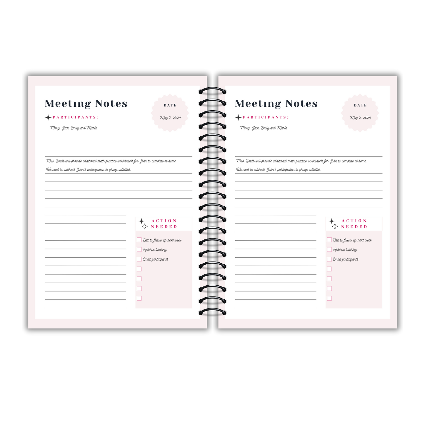Action Notes Meeting Coil Notebook, Meeting Notebook for Work, Meeting Notebook, Meeting Notes with Action Items