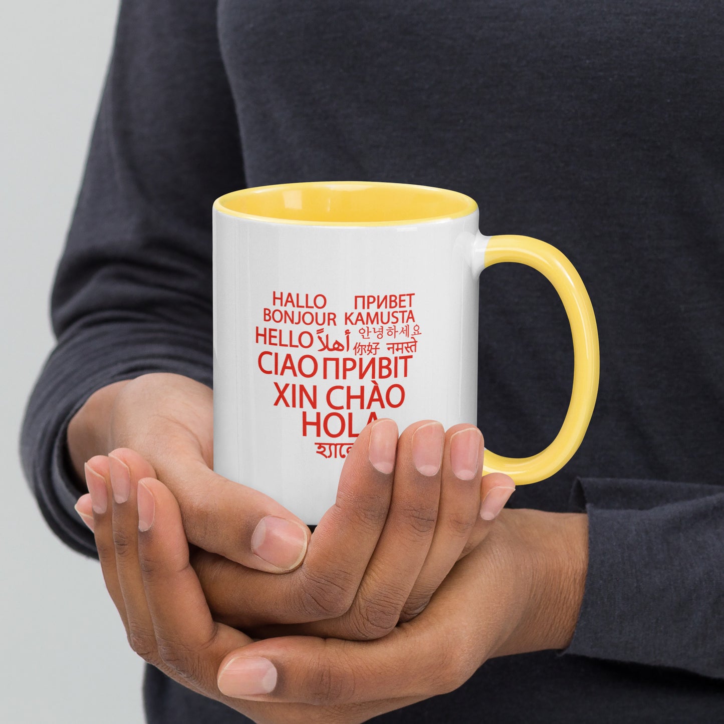 Hello in Different Languages Heart Mug