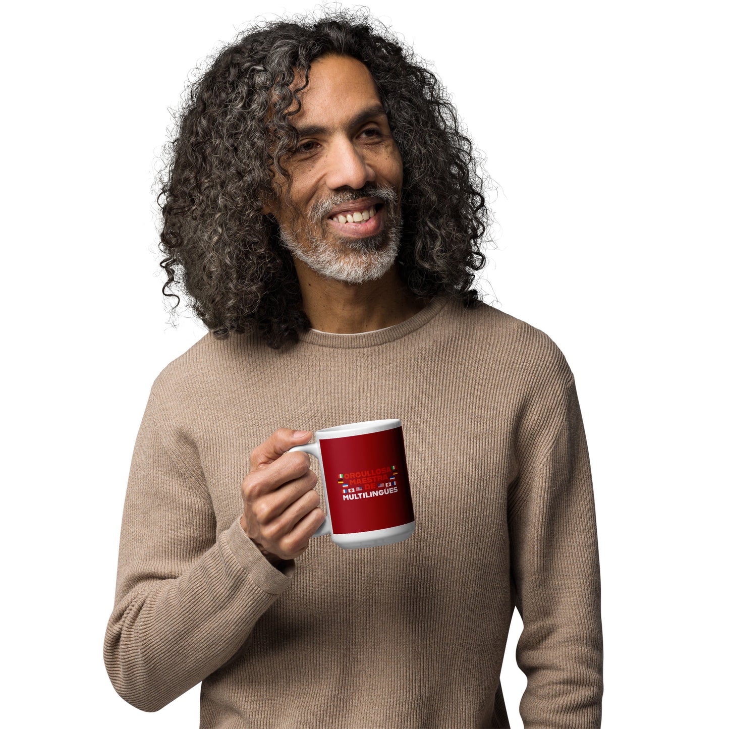 Taza blanca brillante Profesora Multilingüe (Español).