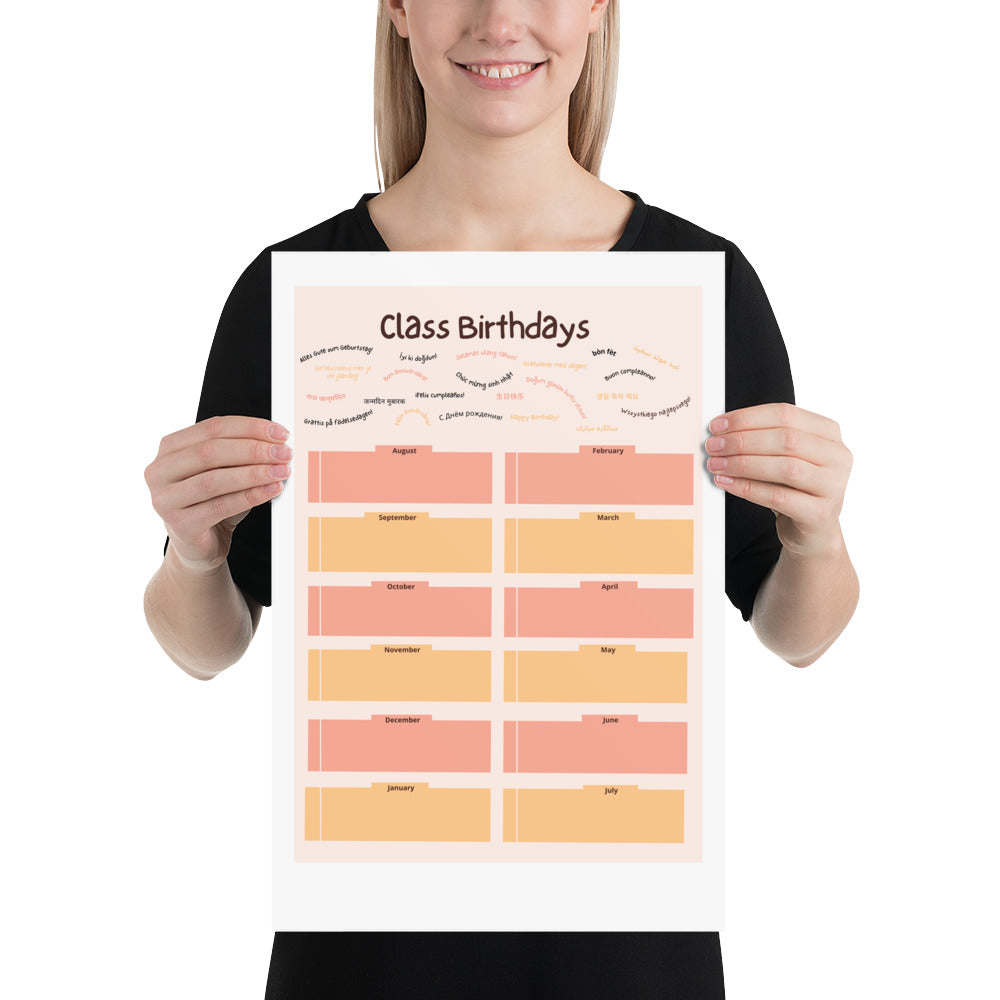 Classroom Birthday Poster, Tan (Aug. - July), Bilingual Super Power Poster, Classroom Decor, Bilingual Poster, Back To School, Office Decor, Multilingual Poster,