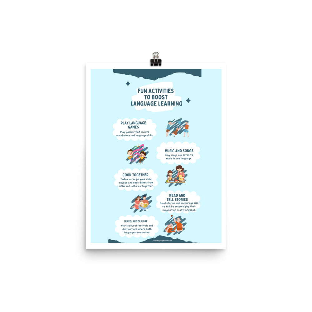 Fun Activities to Boost Language Learning Poster, Multilingual Parenting Poster, Bilingual Posters, Parenting Tips Poster, Multilingual Poster, Bilingual Poster for Classroom, Bilingual Poster for School,