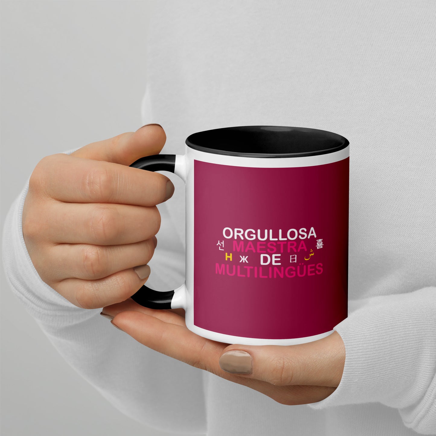Taza Orgullosa Maestra De Multilingues Color Interior