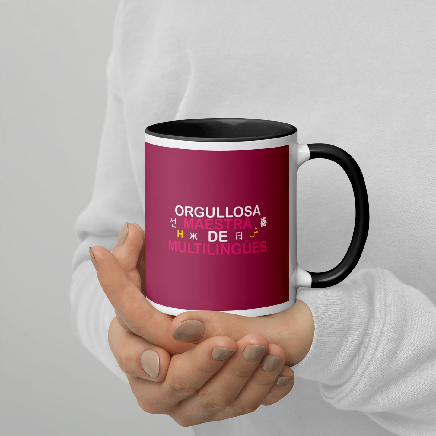 Taza Orgullosa Maestra De Multilingues Color Interior