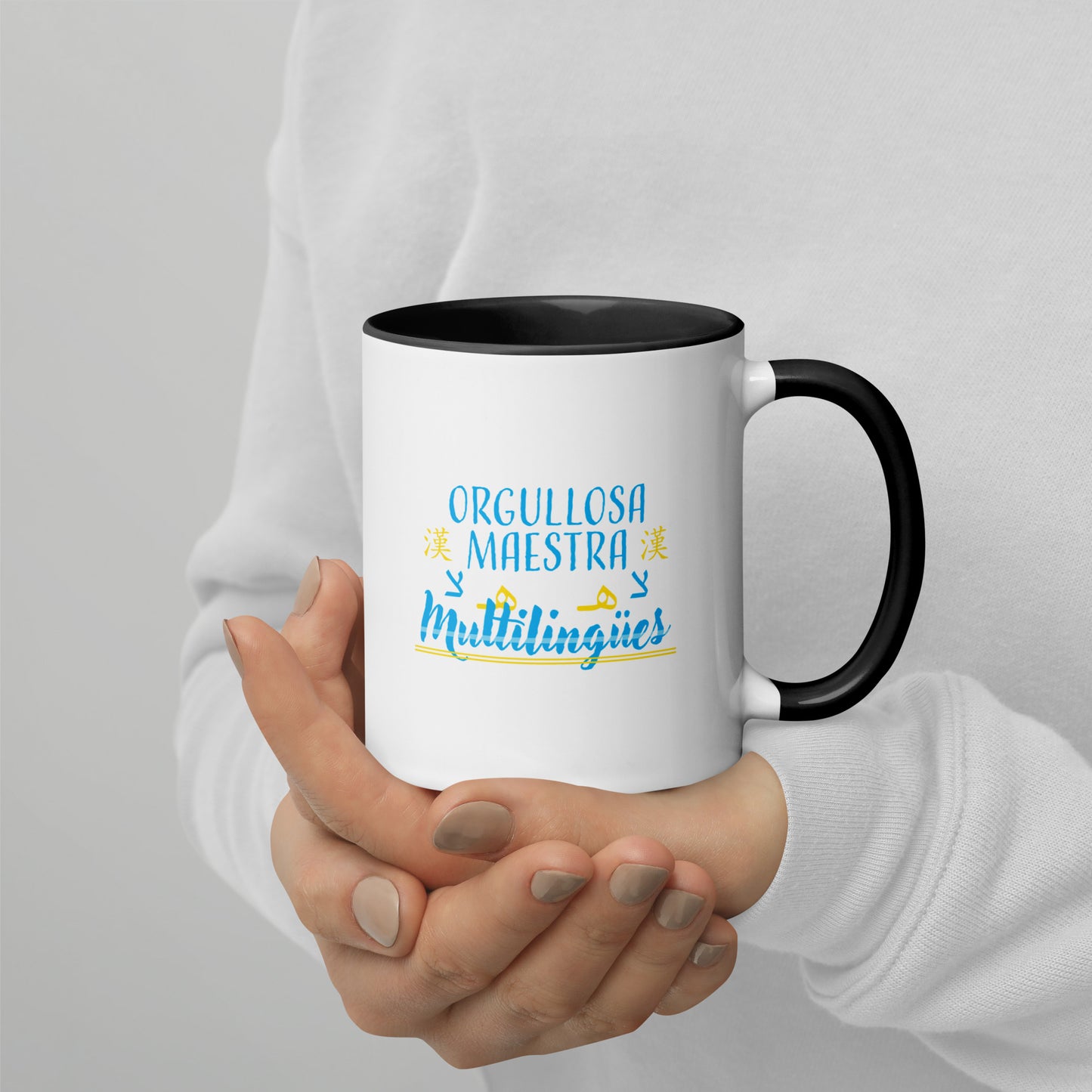 Taza Orgullosa Maestra De Multilingues Color Interior