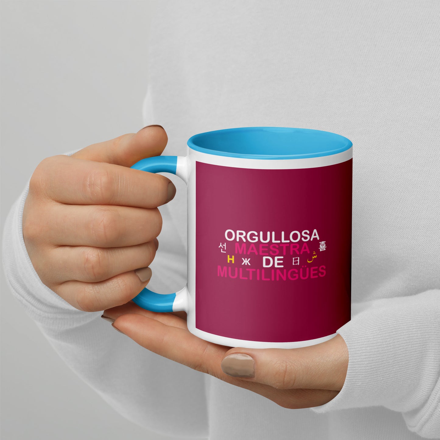 Taza Orgullosa Maestra De Multilingues Color Interior