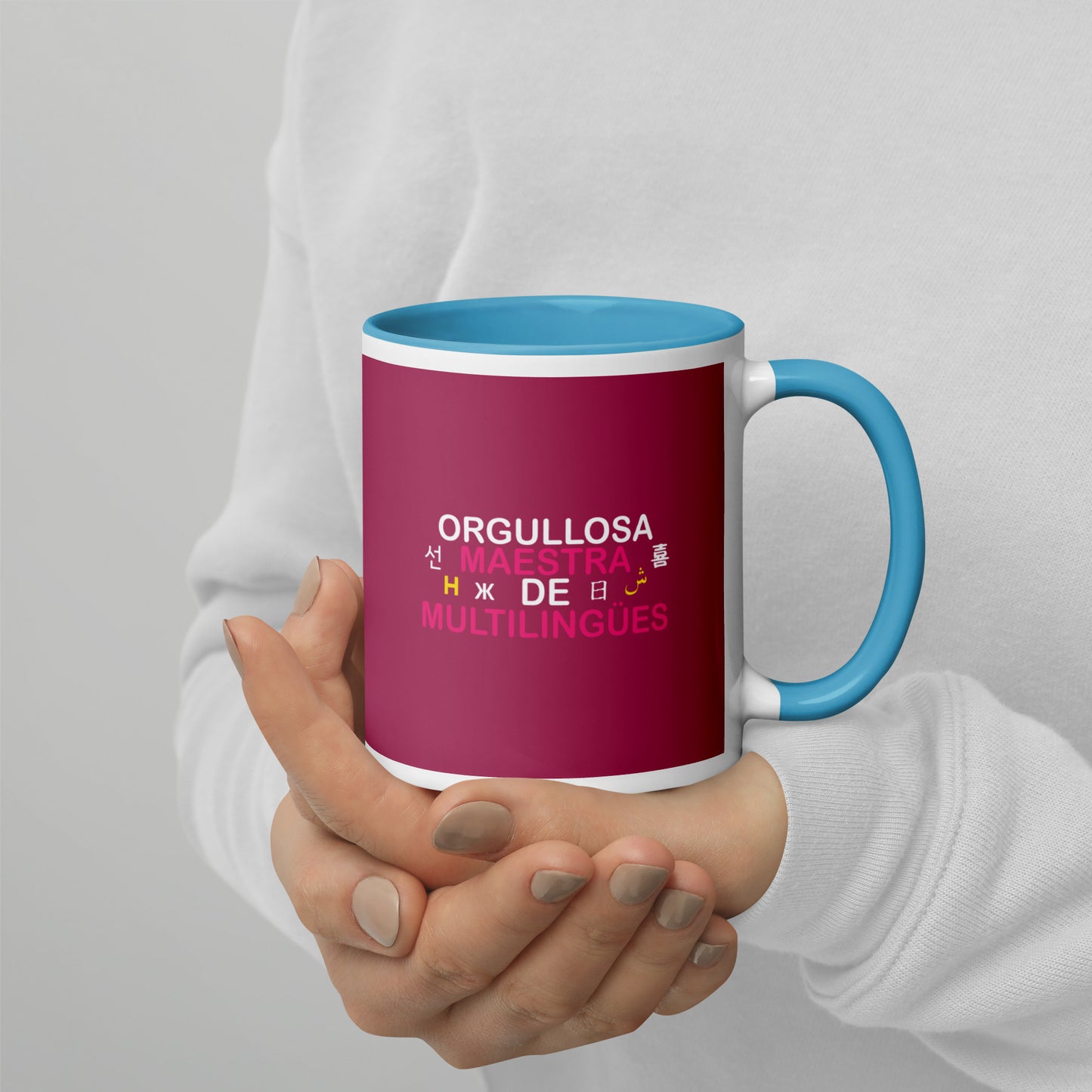 Taza Orgullosa Maestra De Multilingues Color Interior