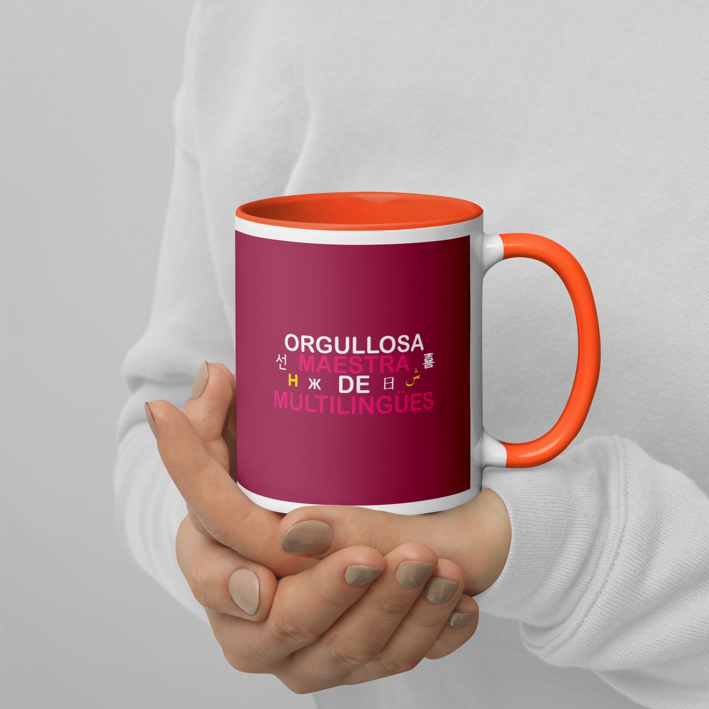 Taza Orgullosa Maestra De Multilingues Color Interior