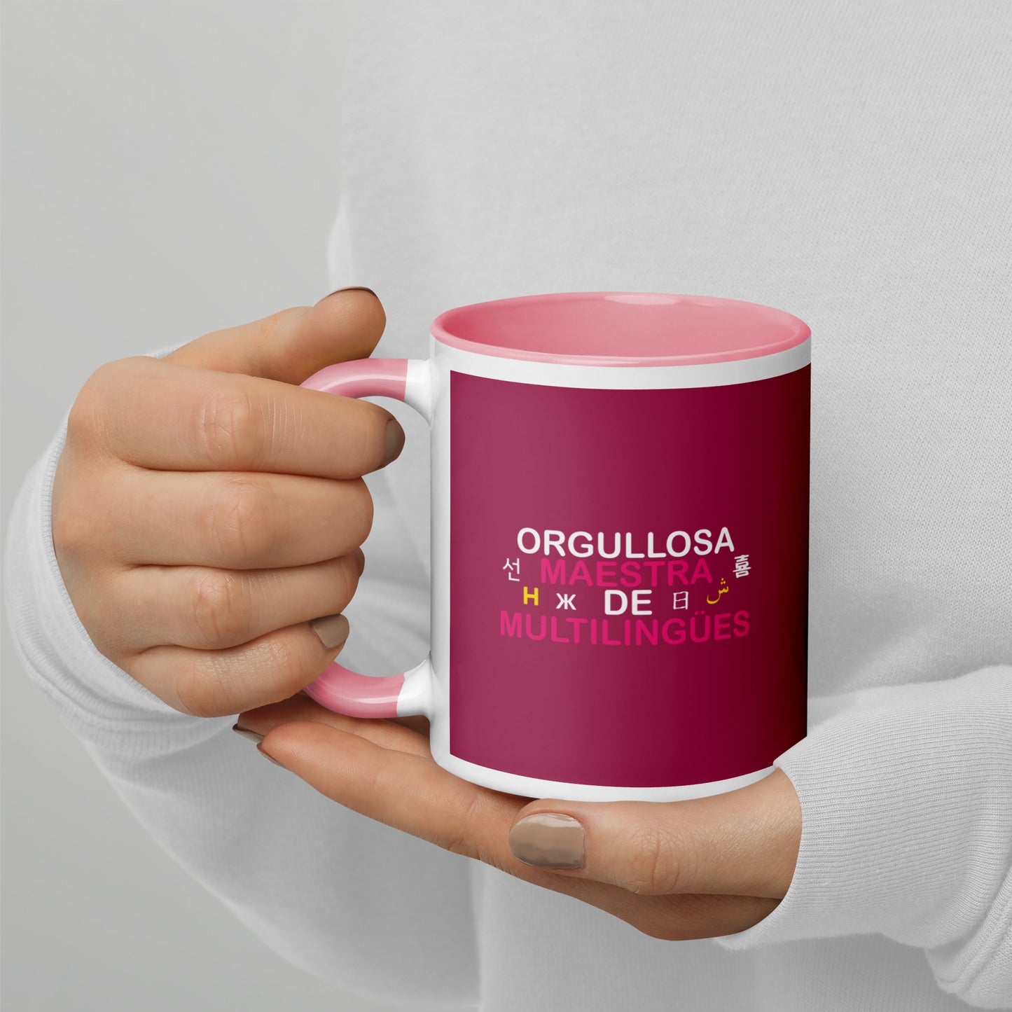 Taza Orgullosa Maestra De Multilingues Color Interior