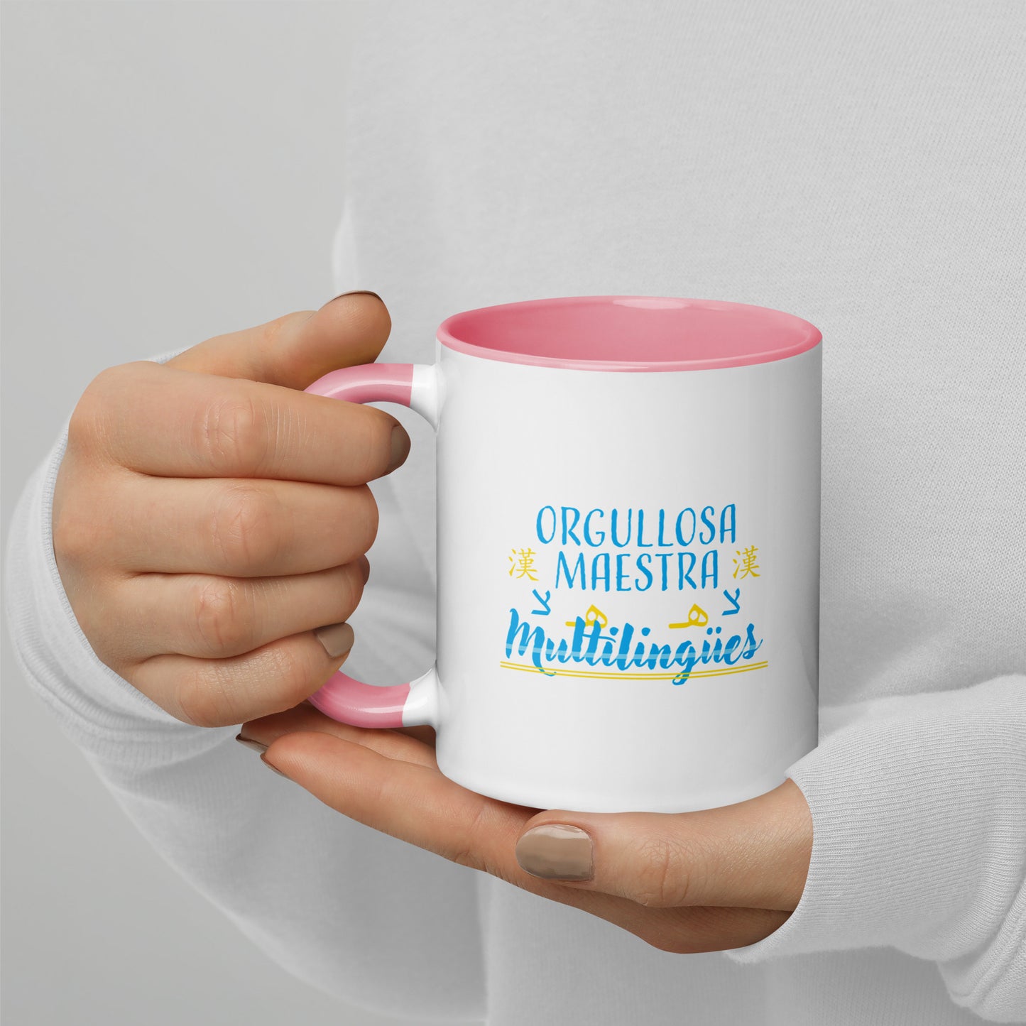 Taza Orgullosa Maestra De Multilingues Color Interior