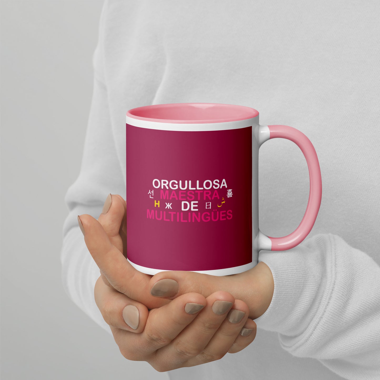 Taza Orgullosa Maestra De Multilingues Color Interior