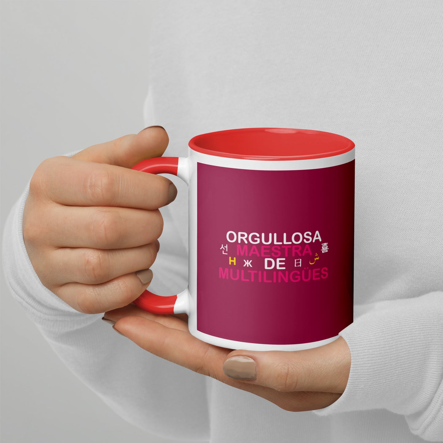 Taza Orgullosa Maestra De Multilingues Color Interior