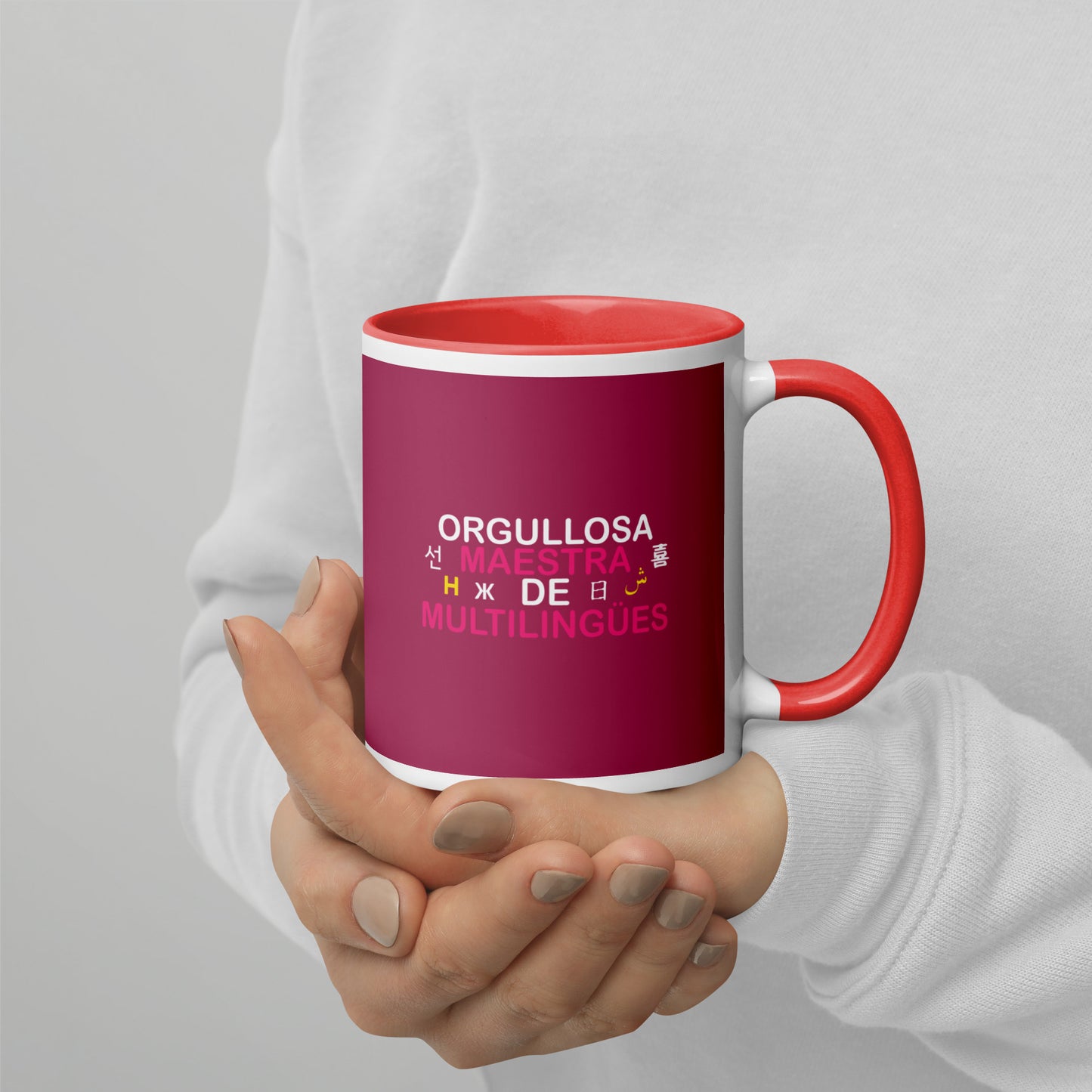 Taza Orgullosa Maestra De Multilingues Color Interior