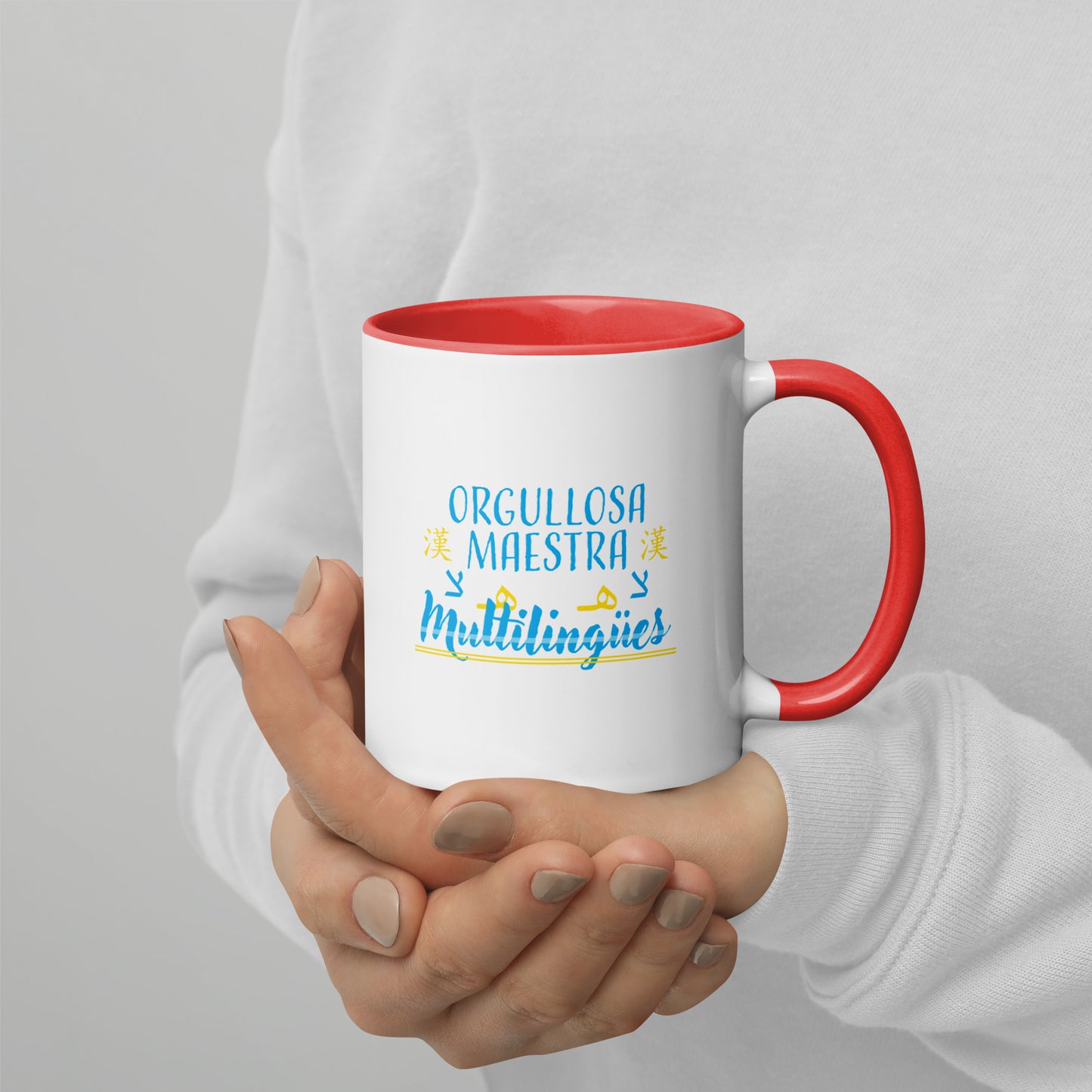 Taza Orgullosa Maestra De Multilingues Color Interior
