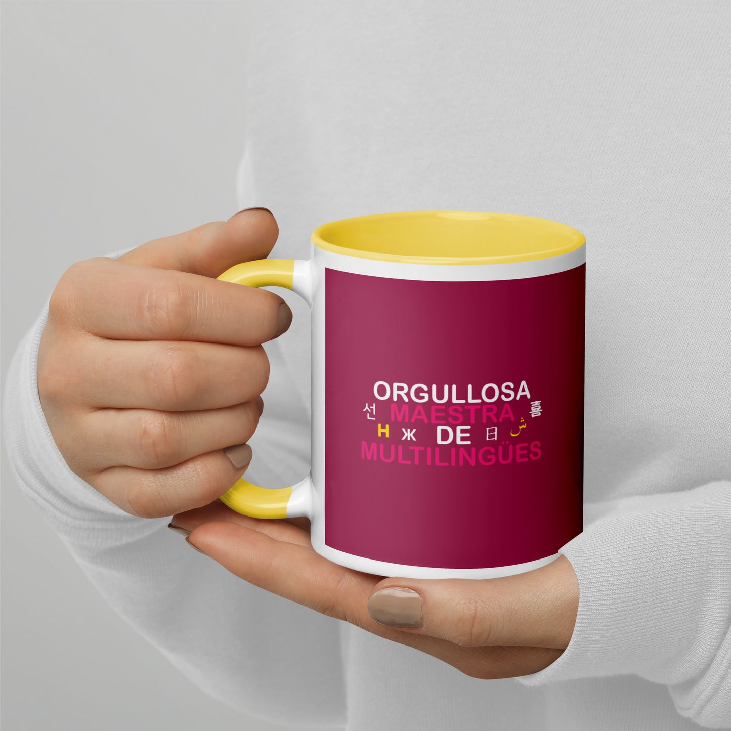 Taza Orgullosa Maestra De Multilingues Color Interior