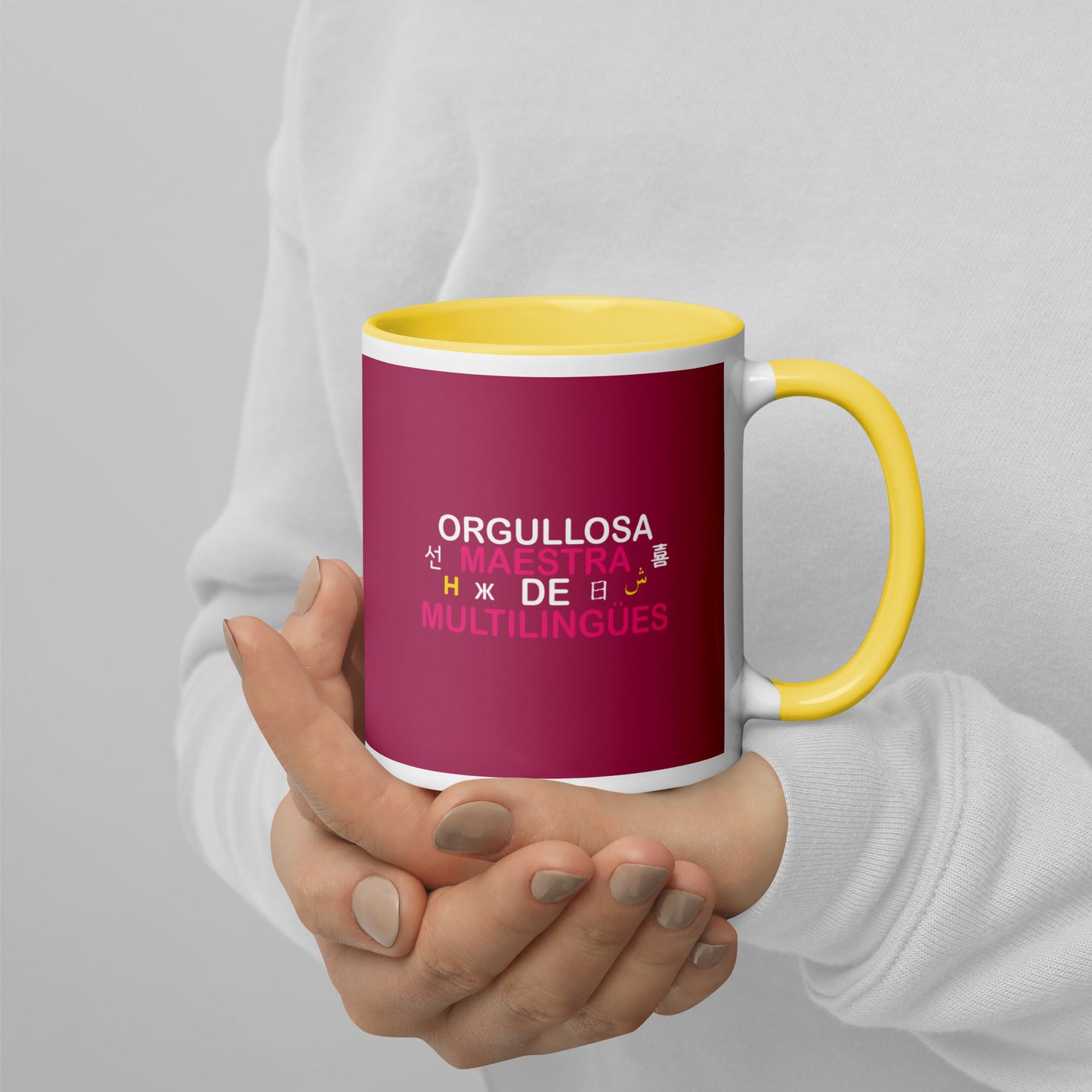 Taza Orgullosa Maestra De Multilingues Color Interior
