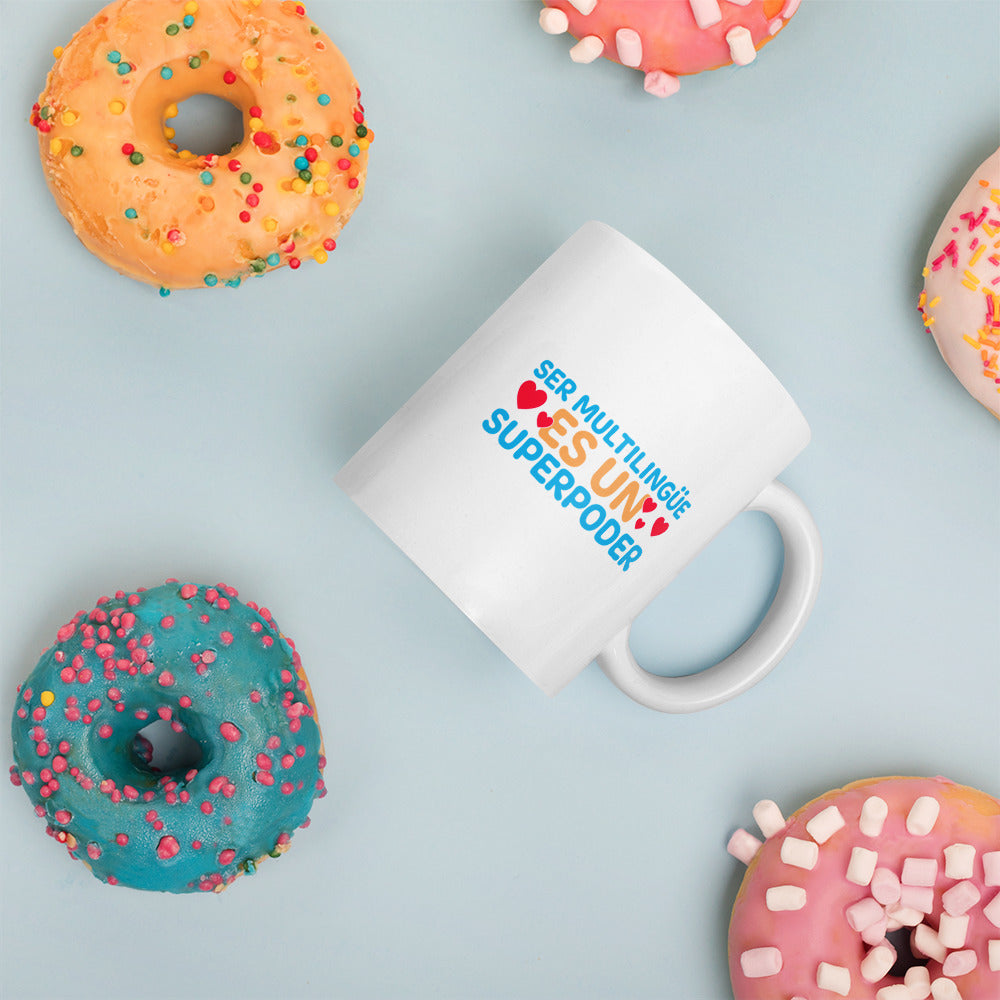 Taza Superpoder Blanca brillante.
