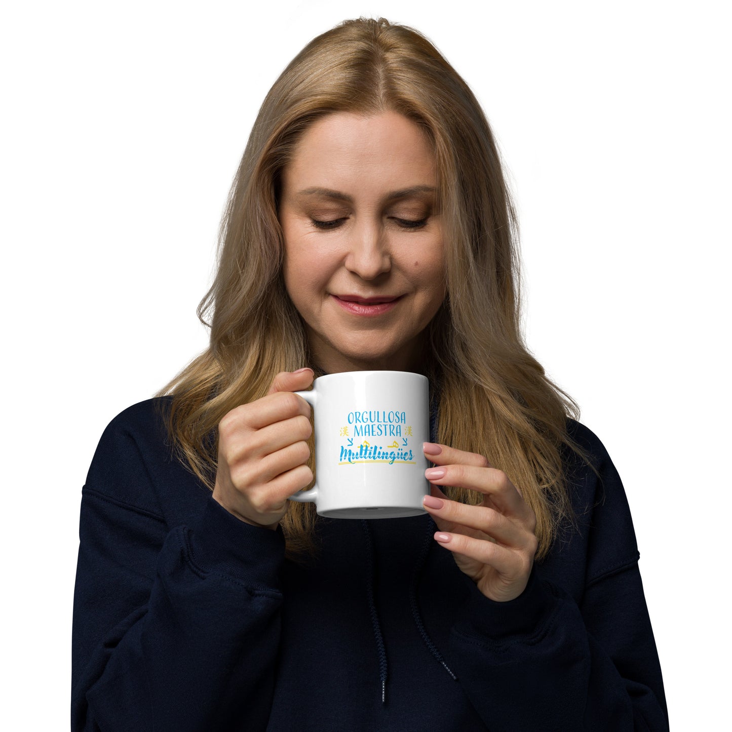 Taza blanca brillante Profesora Multilingüe (Español).