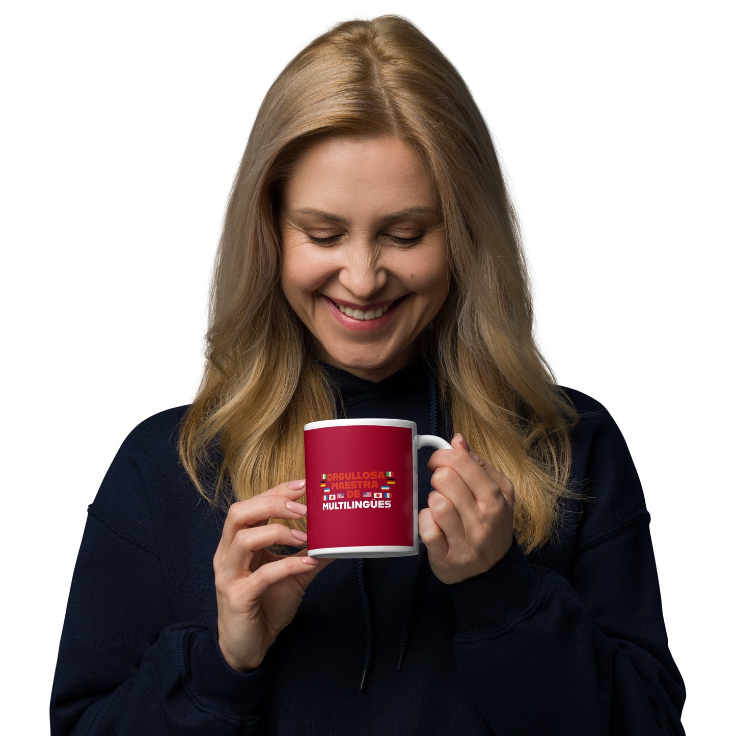 Taza blanca brillante Profesora Multilingüe (Español).