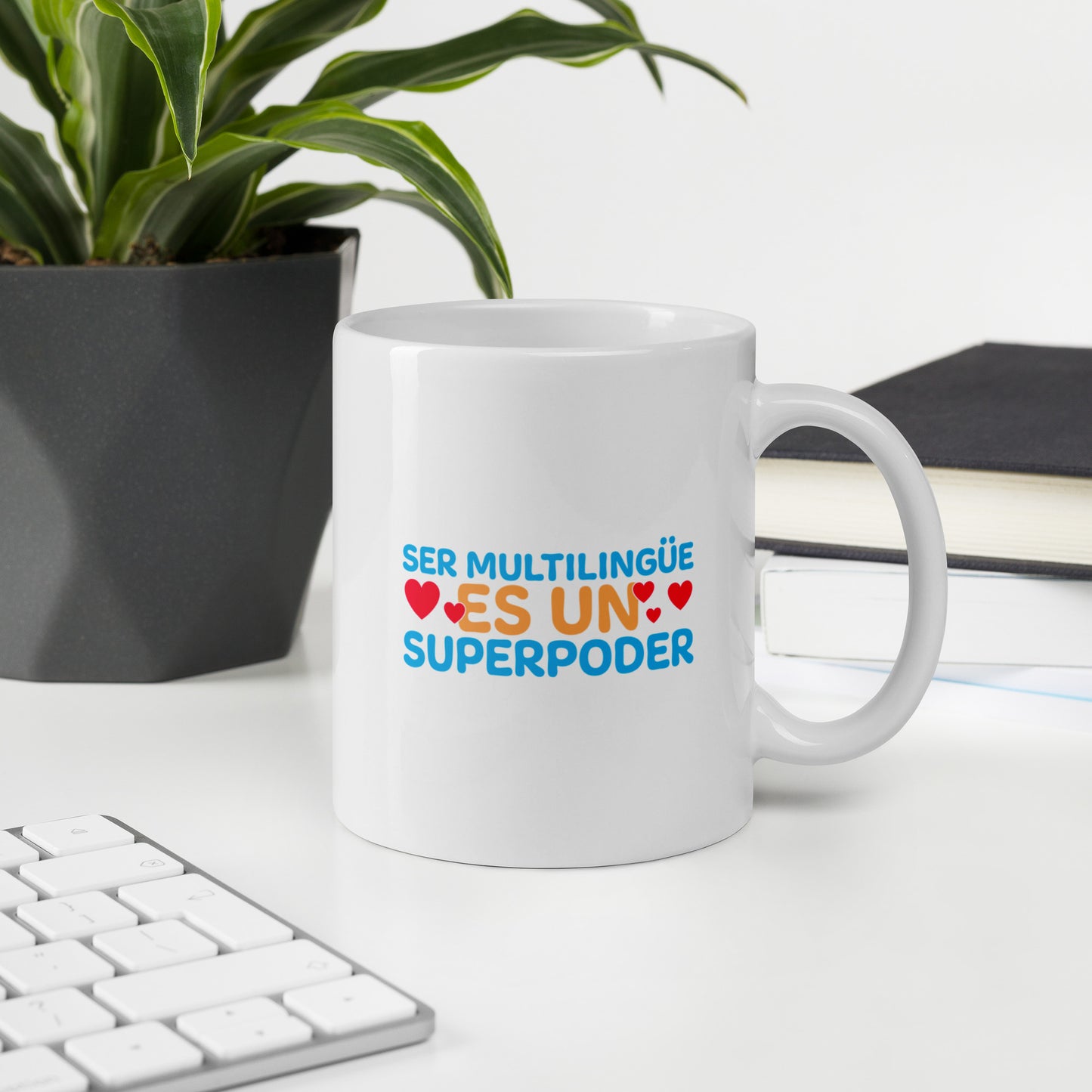 Taza Superpoder Blanca brillante.