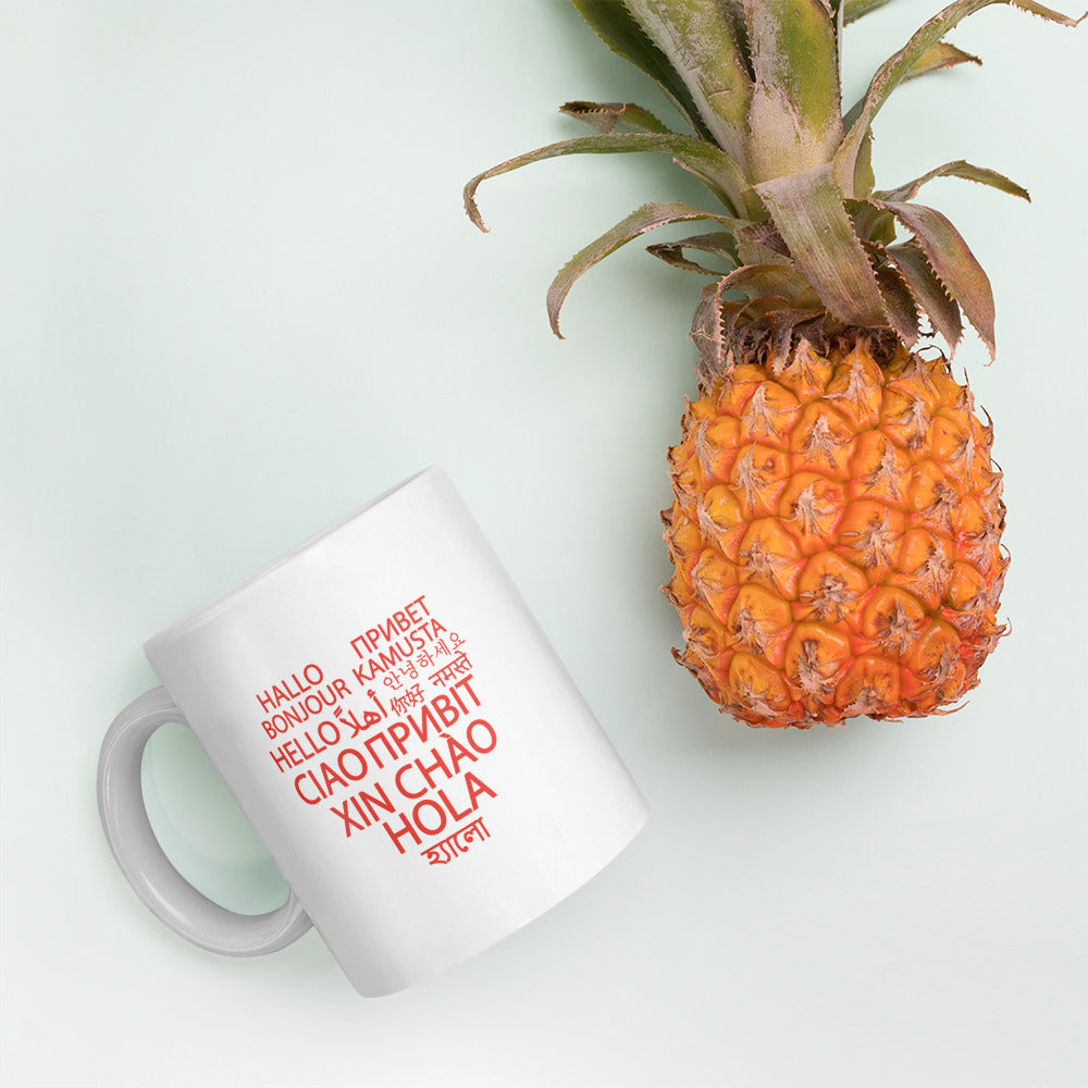 Taza blanca brillante Hello Heart.