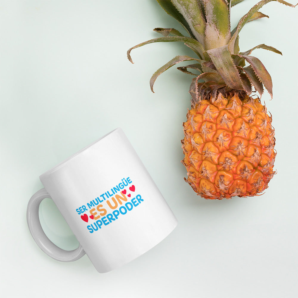 Taza Superpoder Blanca brillante.