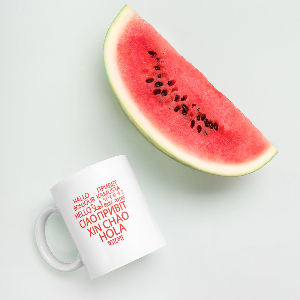 Taza blanca brillante Hello Heart.