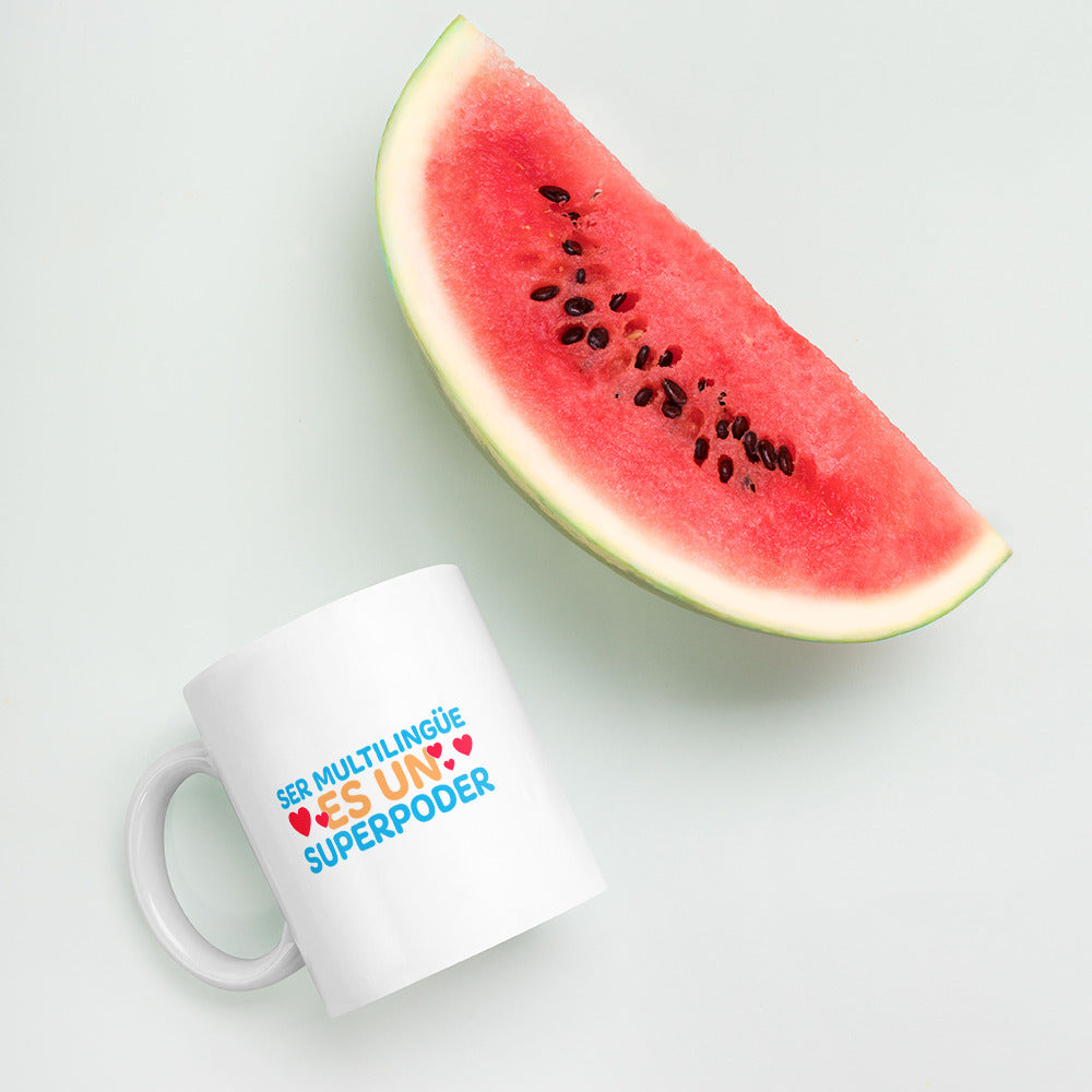 Taza Superpoder Blanca brillante.