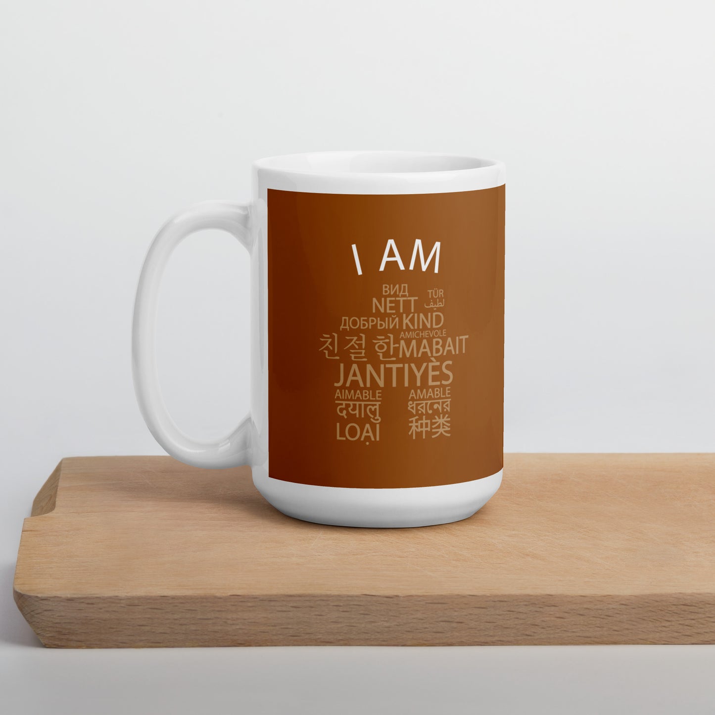 Taza blanca brillante I Am Kind.