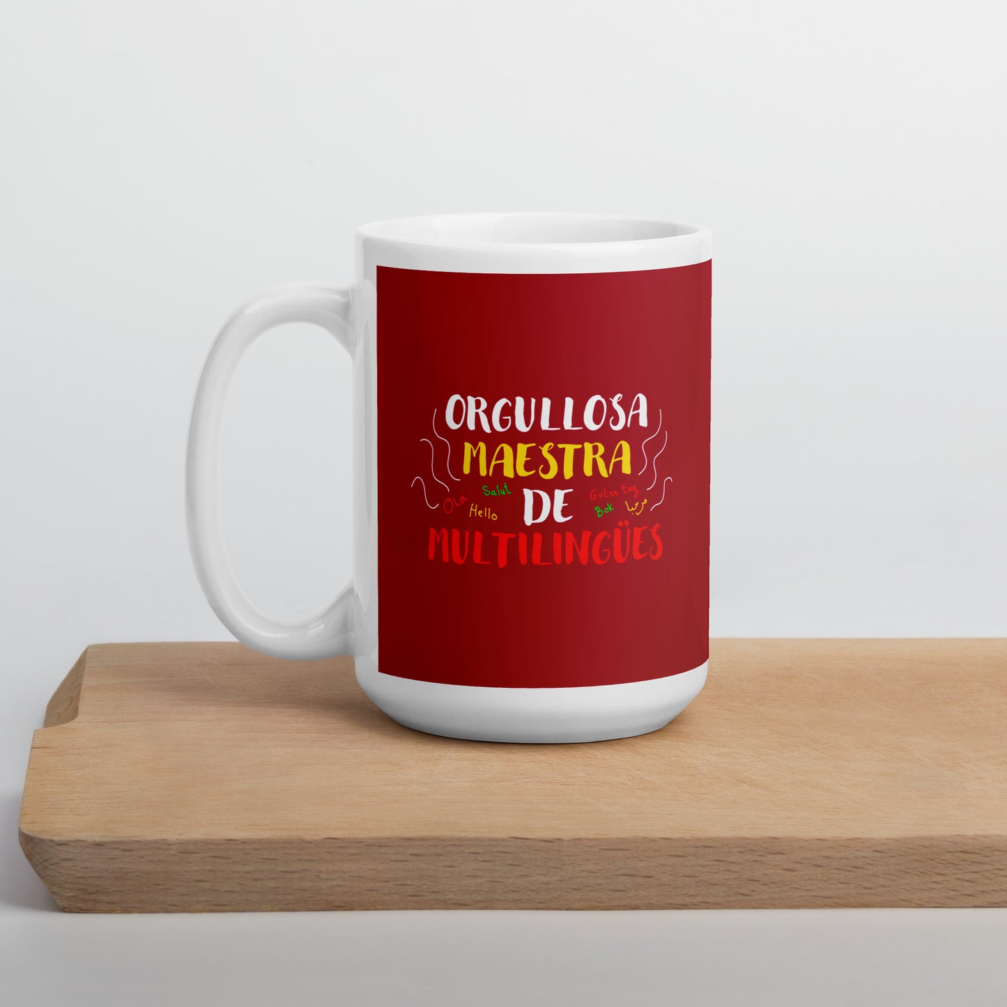 Taza blanca brillante Profesora Multilingüe (Español).