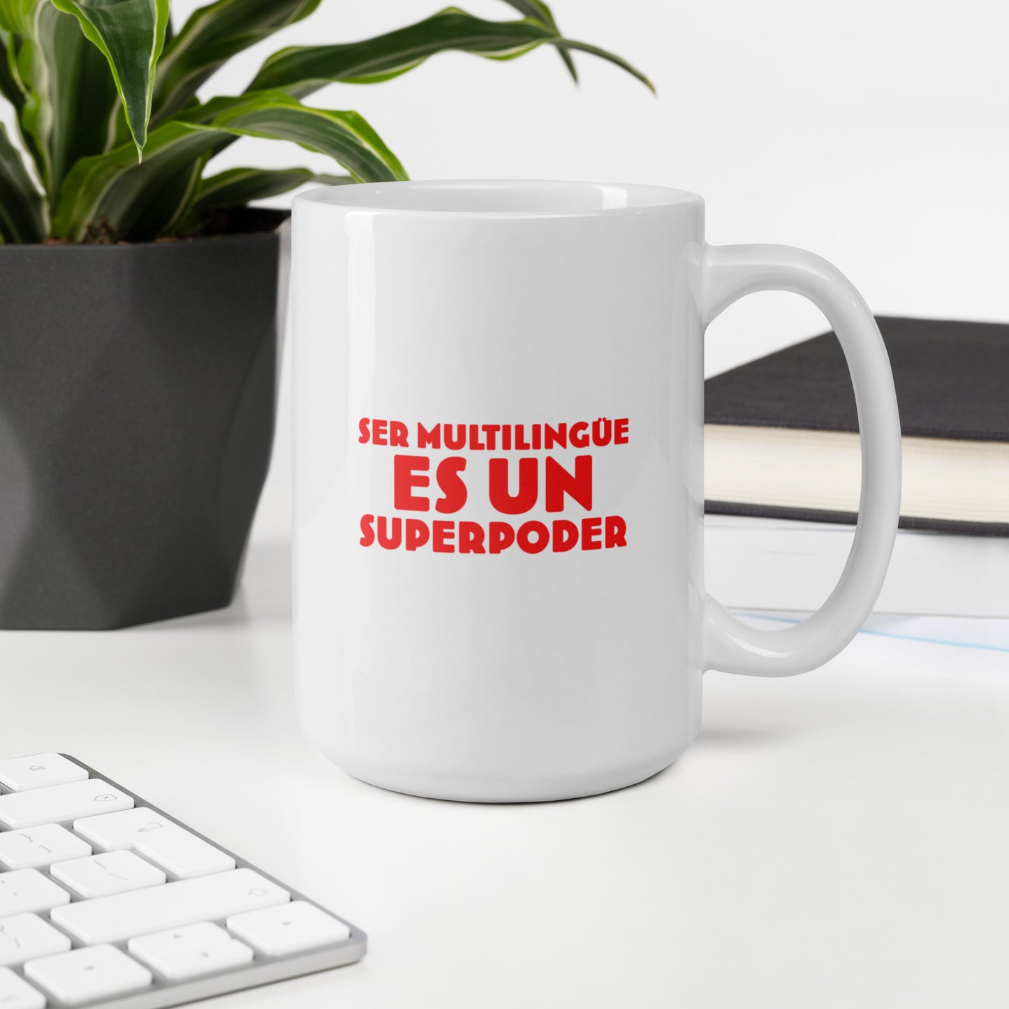 Taza Superpoder Blanca brillante.
