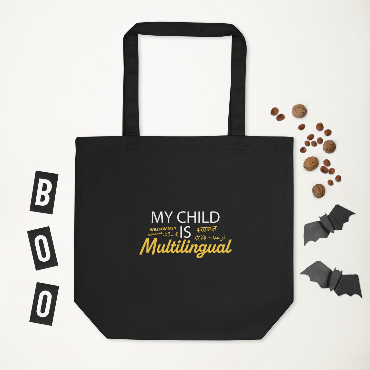 Bolso tote ecológico infantil multilingüe.