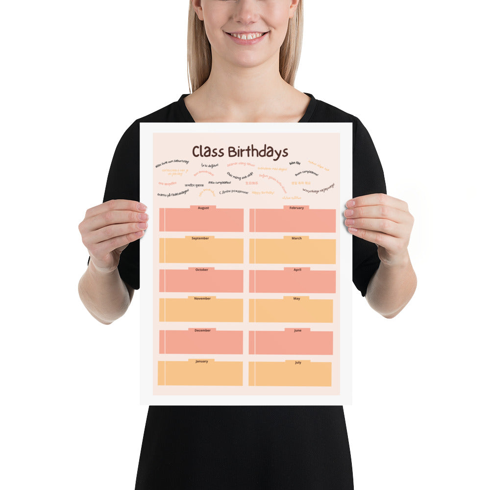 Classroom Birthday Poster, Tan (Aug. - July), Bilingual Super Power Poster, Classroom Decor, Bilingual Poster, Back To School, Office Decor, Multilingual Poster,